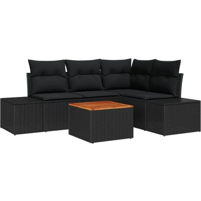 Afbeelding van vidaXL Tuin Sofa Set 5 Stukken Zwart Poly Rattan, Gehard Glas, Staal