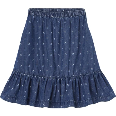 Afbeelding van Vertbaudet Halflange rok met ruche van licht denim