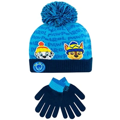 Afbeelding van PAW Patrol Set wintermutsen en handschoenen voor kinderen Chase and Rubble Blauw Eén grootte