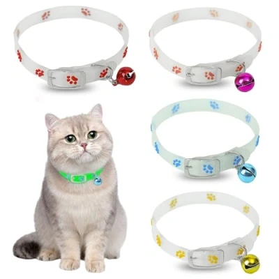 Afbeelding van Kattenhalsband met bel, 4 stuks, reflecterende halsbanden, katten, siliconen, kattenhalsbanden veiligheidssluiting, verstelbare voor alle huiskatten