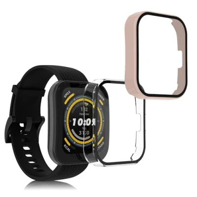 Afbeelding van kwmobile 2x cover geschikt voor Huami Amazfit Bip 5 Fitnesstracker van gehard glas en kunststof frame set transparant / oudroze
