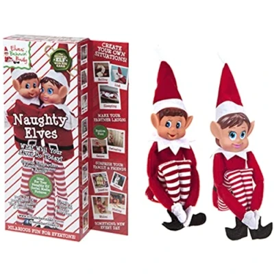Afbeelding van Set of 2 12&quot; Novelty Naughty Girl and Boy Elves Toy Behavin&#039; Badly