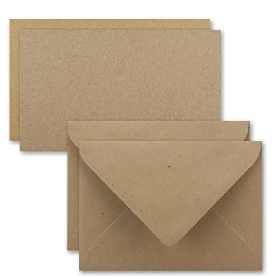 Afbeelding van Kaarten met envelopset van enkele kaarten, DIN A7, 10,5 x 7,3 cm, kraftpapier, zandbruin enveloppen C7, 50 stuks