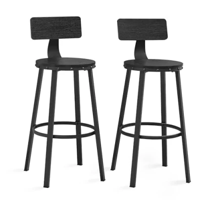 Afbeelding van VASAGLE Bar Stool, Set of 2, Chair, Kitchen Chair with Metal Frame, Seat Height 73 cm, Easy Assembly, Industrial Design, Ebony Black LBC026B56V1