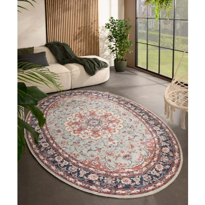 Afbeelding van Buitenkleed Ovaal Vintage Valenca Nova Saliegroen/rood 80x150 Cm