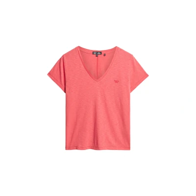 Afbeelding van Superdry Embroidered Vneck Tshirt basic, Dames, Maat: 38, Spiced coral