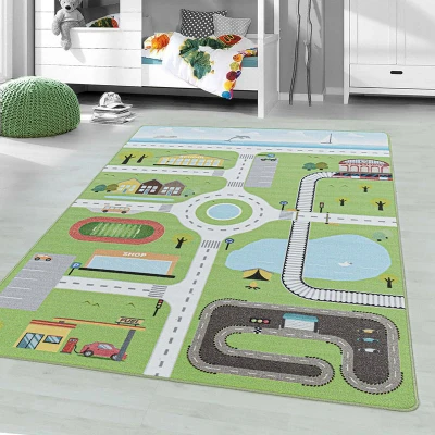 Afbeelding van Speelkleed Pleun Autoweg Groen 80x120cm Adana Carpets