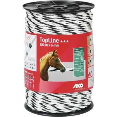 Afbeelding van Ako TopLine Plus Afrasteringskoord Wit/Zwart 6mm x 200m
