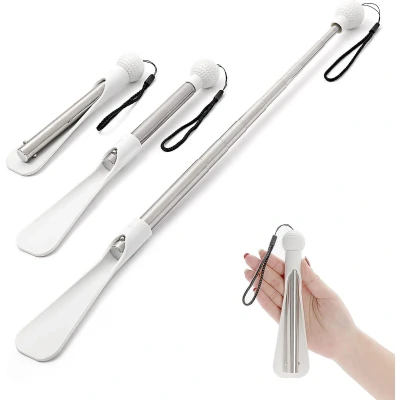 Afbeelding van 91,9 cm Extra Lange Uitschuifbare Schoenlepel, Mini Schoenlepel met Comfortabele Balvormige Handgreep