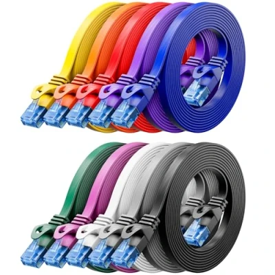 Afbeelding van deleyCON 10x 1m CAT6 Flat Netwerkkabel 1000 Mbit Gigabit LAN Cat 6 RJ45 Ethernet Patch Kabel Dunne Leggen Plat voor Internet Switch Router Modem Patchpanel Kleurrijke