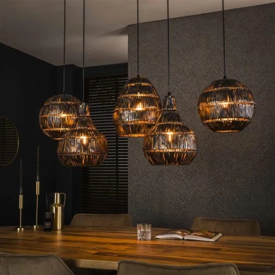 Afbeelding van Hoyz Collection Hanglamp 5L Strip Multi Shade Zwart Bruin