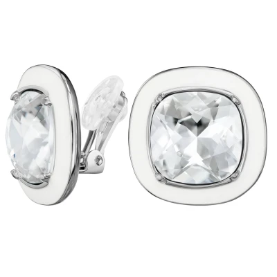 Afbeelding van Traveller Clip Oorbellen Oorclips Dames Zilverkleurig Kristal Wit email Vierkant Geplatineerd 18 x mm 157634