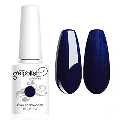 Afbeelding van Vishine Nagellak, semi permanent, soak off, UV, LED, nail art, manicure, basislak, 8 ml, donkerblauw #271