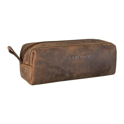 Afbeelding van STILORD &#039;Linus&#039; etui leder vintage heren pennenbakje vierkant pennenbakje, Kleur:calais bruin