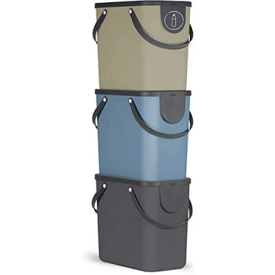 Afbeelding van Rotho Albula afvalscheiders set van 3 25L zwart/blauw/ cappuccino