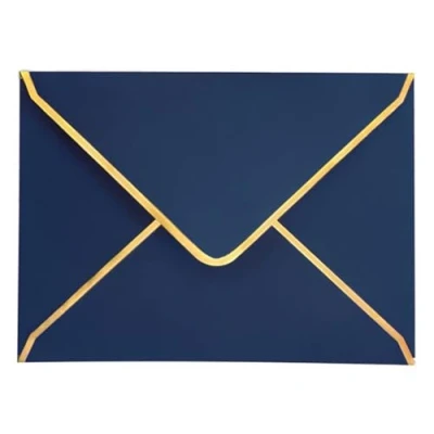 Afbeelding van 50 stuks uitnodigingsenveloppen, blauwe luxe enveloppen, 18,5 x 13,5 cm, miniatuurenveloppen met V klep, goudfolierand voor bruiloften, uitnodigingen, feest, wenskaarten