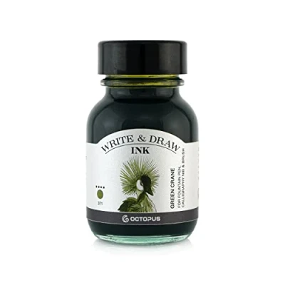 Afbeelding van Octopus Fluids Write and Draw Ink 371 Green Crane waterdichte inkt om te schrijven en tekenen kalligrafische lichtechte tekeninkt voor vulpen groen 50 ml