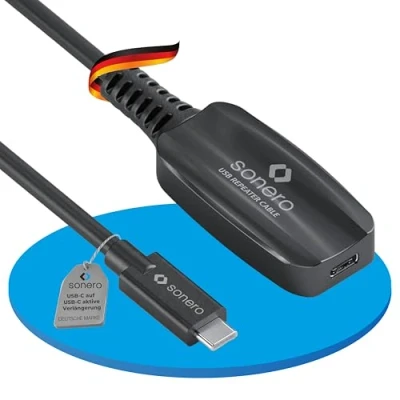 Afbeelding van Sonero USB 3.2 kabel, actieve verlengkabel met signaalversterker, datakabel, C stekker naar aansluiting, 5 Gb/s, 5,00 m, zwart