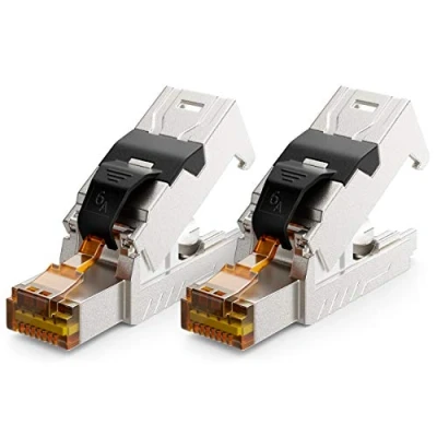 Afbeelding van deleyCON 2x CAT 6a Netwerkstekker RJ45 met LSA Aansluiting Gereedschapsloos voor Stijve Installatiekabels LAN Kabel Netwerkkabel Stekker CAT6a CAT7 Afgeschermde Metalen Behuizing 10 Gbit/s