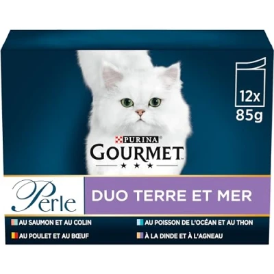 Afbeelding van Gourmet Perle Duo Mini Filets in Saus Kattenvoer, Natvoer met Zalm en Koolvis, Zeevis Tonijn, Kip Rund, Kalkoen Lam 12 x 85g (pak van 6)