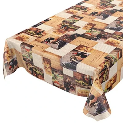Afbeelding van Wasdoek tafelkleed, afwasbaar tuintafelkleed van tafelzeil, rond, ovaal, rechthoekig, voor binnen en buiten, wijndruiven, thuis, hout, 350 x 140 cm