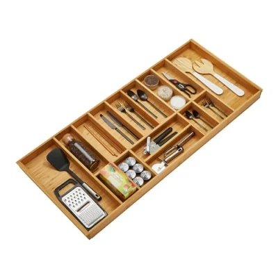 Afbeelding van ORGA BOX BAMBOO bestekbak met 15 vakken voor Wellmann en Alno keukenladen in houten 120 cm