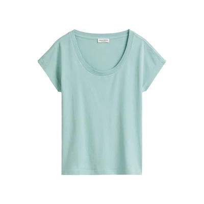 Afbeelding van Marc O&#039;Polo Overcut Sleeves DEEP Round NECK Tshirt basic, Dames, Maat: XXS, Pure teal
