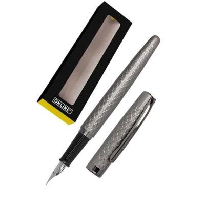 Afbeelding van ONLINE Eleganza Diamond Titan vulpen I hoogwaardige metalen medium pendikte clip incl. inktpatroon schrijfkleur blauw voor standaard patronen in geschenkverpakking