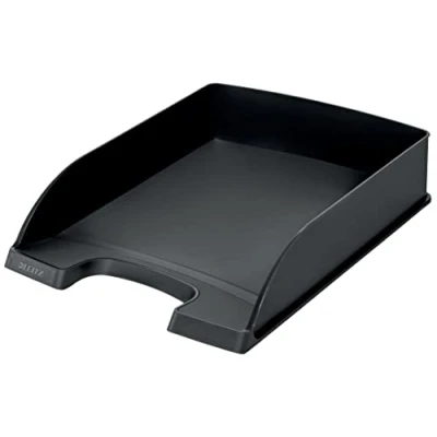Afbeelding van Leitz Plus Standaard Brievenbak, Hogere Zijwanden, Grote Uitsnede aan de Voorzijde, Opbergoplossing, Stapelbaar, 7 x 25,5 35,7 Centimeter, Zwart, 52270095