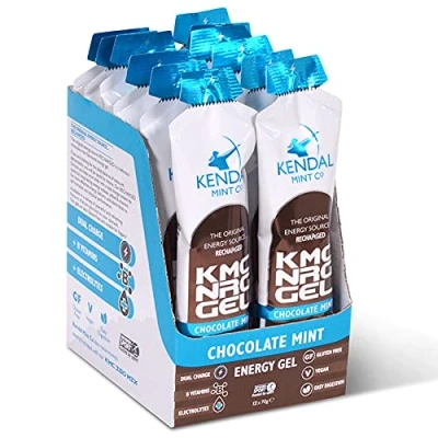 Afbeelding van Kendal Mint Co Energy Gels, Quick Release &amp; Langdurig Chocolade Muntsmaak (12 x 70 g) Cafeïnevrij, 27 g koolhydraten, elektrolyten, B vitamines, voor hardlopen, fietsen, wandelen, veganistisch en