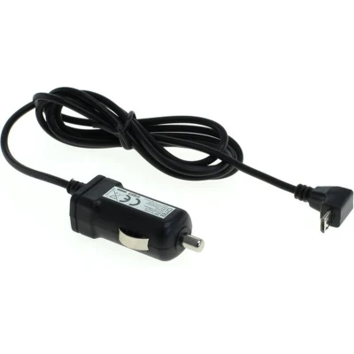 Afbeelding van USB Micro B autolader met vaste kabel en haakse connector (naar beneden) 1A / zwart 1 meter