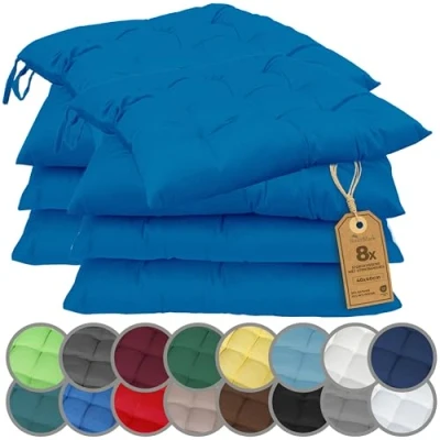 Afbeelding van NatureMark Set van 8 stoelkussens met banden, maat 40 x cm, zitkussen, gevuld, koningsblauw