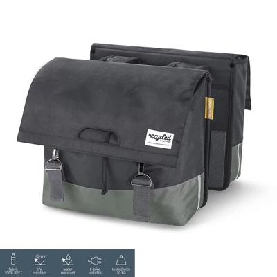 Afbeelding van Urban Proof gerecyclede dubbele fietstas 40 liter groen/grijs