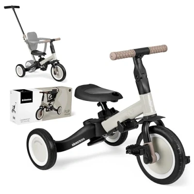 Afbeelding van KikkaBoo Evolutionaire babydriewieler, 5 in 1, flip, kinderfiets van 1 jaar tot jaar, trike, driewieler naar fiets, met of zonder pedalen, verstelbaar en transformeerbaar, beige