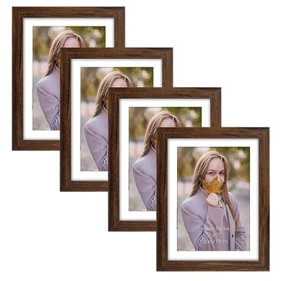 Afbeelding van EXYGLO Set van 4 fotolijsten 13x18 cm, bruine rustieke voor 18x13 foto&#039;s met passe partouts of 15x20 zonder partouts, wand tafelstandaard