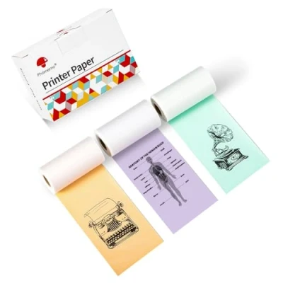 Afbeelding van Phomemo M02/M02Pro/M02S/M03/M03AS/M04S/M04AS Thermisch papier, groen/paars/oranje, 50 mm x 3,5 m, compatibel met draagbare printer, 3 rollen