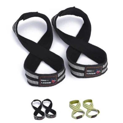 Afbeelding van MOOCY Figuur 8 bandjes voor deadlift, gewichtheffen, haalt schouders op en gewichtheffen. Heavy Duty katoen, polsbanden mannen, vrouwen, deadlifts Deadlifting (zwart,