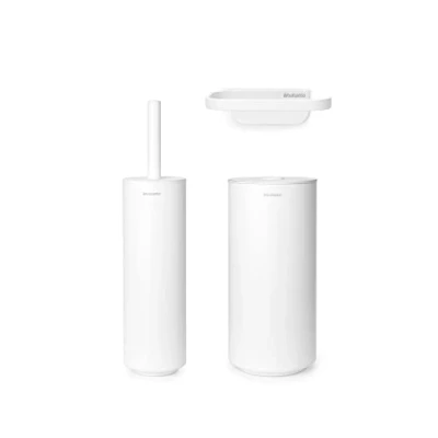 Afbeelding van Brabantia Mindset Toilet Accessoireset, Hygiënische Siliconen Toiletborstel, Rolhouder &amp; Roldispenser, Corrosiebestendig, Incl. Bevestigingsmaterialen, Badkamer Set van 3, Mineral Fresh White