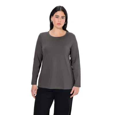 Afbeelding van Ulla Popken Dames T shirts met lange mouwen, grafietgrijs, 50/52 NL