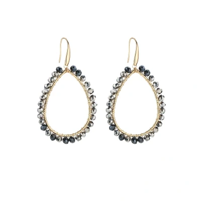 Afbeelding van Oorbellen Crystal Beads Kralen Druppel Thin Zwart/Zilver Party/Feestdagen