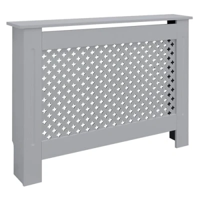 Afbeelding van Radiatorbekleding met honingraatmotief 112x19x82 cm grijs, vervaardigd van MDF