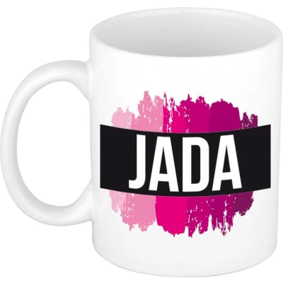 Afbeelding van Jada Naam / voornaam kado beker mok roze verfstrepen Gepersonaliseerde met mokken