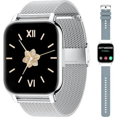 Afbeelding van Popglory smartwatch voor dames en heren, 1,85 inch spraakassistent melding, fitnesshorloge met bloeddruk / zuurstof hartslagmeter iOS Android