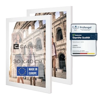 Afbeelding van CABBEL Dubbelpak (set van 2) fotolijsten 30x40 cm, wit, stabiel MDF houten frame, onbreekbaar plexiglas, om op te hangen, ideaal voor foto&#039;s/afbeeldingen/collage