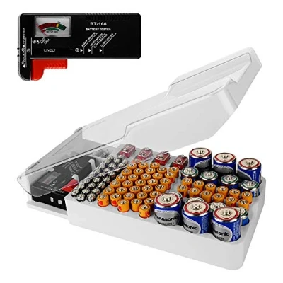 Afbeelding van Linkidea Opbergkoffer voor batterijorganizer, batterijopbergdoos met tester 93 batterijen, verschillende maten AAA, AA, 9V, C, D en knoopbatterij