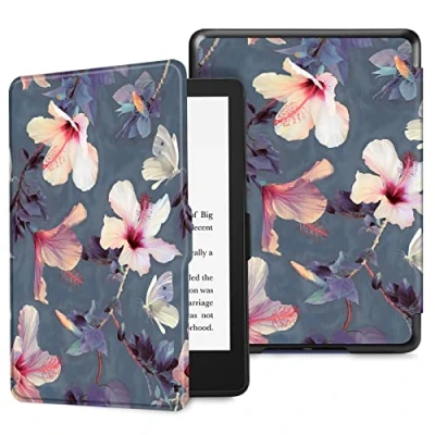 Afbeelding van FINTIE Slimshell Hoesje voor 6,8 inch Kindle Paperwhite (11e Generatie 2021) en Signature Edition Premium lichtgewicht PU lederen hoes met automatische slaap/wakker, (Z bloeiende hibiscus)