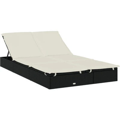 Afbeelding van Ligbed met kussens 2 persoons poly rattan zwart