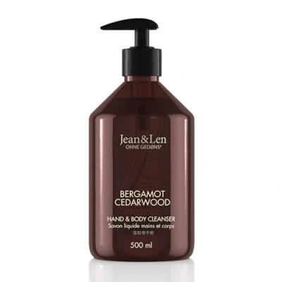 Afbeelding van Jean &amp; Len hand body Cleanser Bergamot Cedarwood, for a fragrant cleansing experience, and soap in high quality bottle, refreshing Mediterranean fragrance, vegan, 500 ml