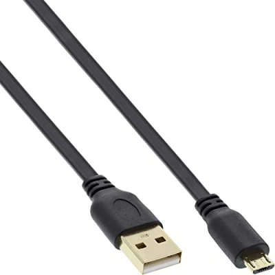 Afbeelding van USB Micro B naar A platte kabel USB2.0 tot 2A / zwart 1 meter