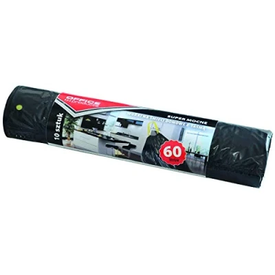 Afbeelding van office Products 22023222 05 vuilniszakken voor huishoudelijk afval met trekkoord products, supersterk (LDPE), 60 l, 10 stuks. zwart